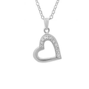 Sterling Silver Girls Crystal Heart Necklace..