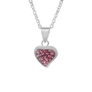 Sterling Silver Girls Pink Crystal Pave Heart..
