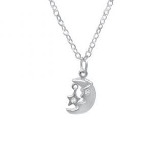 Sterling Silver Girls Moon And Star Cz Necklace..