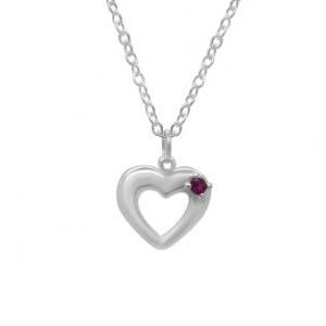 Sterling Silver Girls Ruby Heart Necklace Pendant..