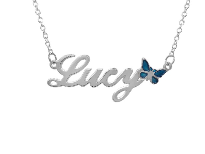 Personalized Sterling Silver Girls Name Necklace Pendant Butterfly Custom Flower Girl Gift 925 Jewelry