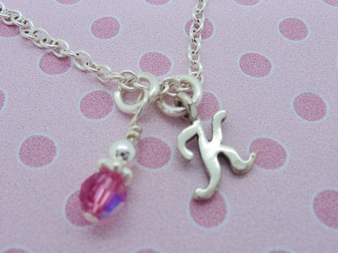 Personalized Sterling Silver Swarovski Crystal Girls Initial Birthstone Necklace Pendant Name Letter Custom Flower Girl Gift
