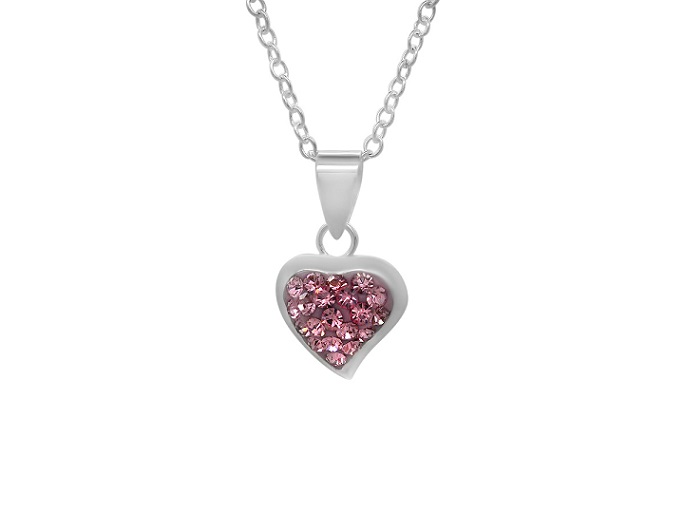 Sterling Silver Girls Pink Crystal Pave Heart Necklace Pendant 925 Jewelry Love Child Daughter Birthday Gift Wedding