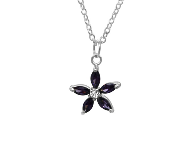 Sterling Silver Girls Flower Necklace Pendant 925 Jewelry Purple Cz
