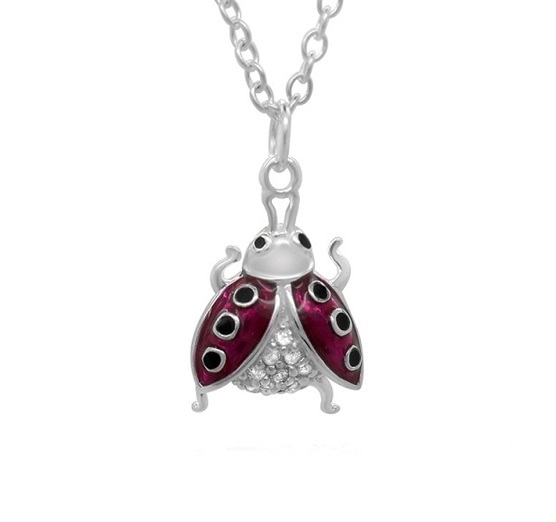Sterling Silver Girls Pink Ladybug Ladybird Necklace Pendant 925 Jewelry Wings Cz Cubic Zirconia Love Child Daughter Birthday Gift