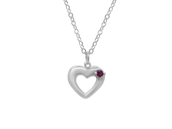 Sterling Silver Girls Ruby Heart Necklace Pendant 925 Jewelry Semi Precious Gemstone Love Child Daughter Birthday Gift Wedding