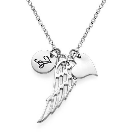 Personalized Sterling Silver Engraved Girls Initial Name Necklace Pendant Angel Wing Heart Custom Flower Girl Gift 925 Jewelry